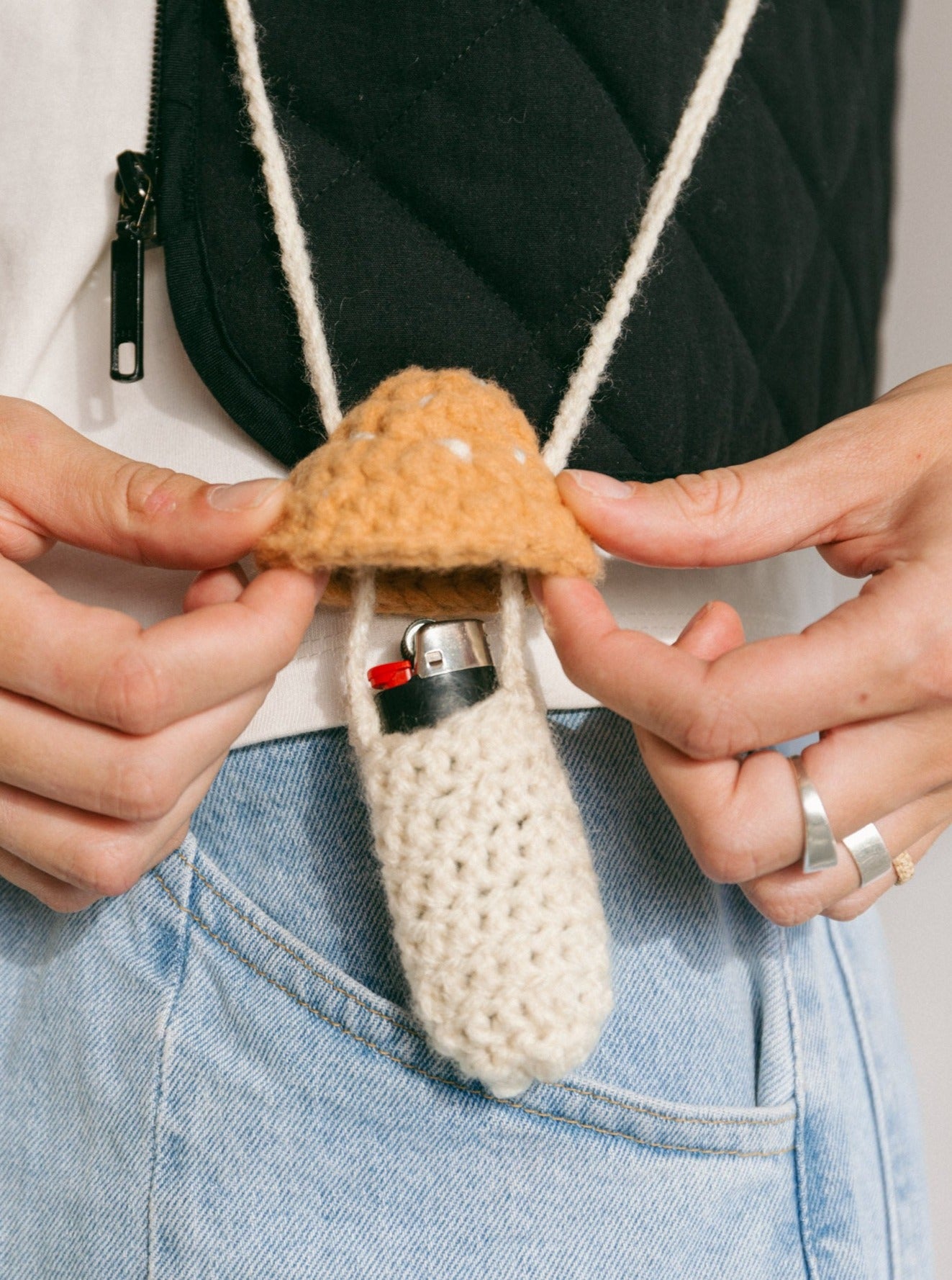 Mushroom Lighter Case - crocheted Handmade Amigurumi (Blue and Green  Mushroom) - 4
